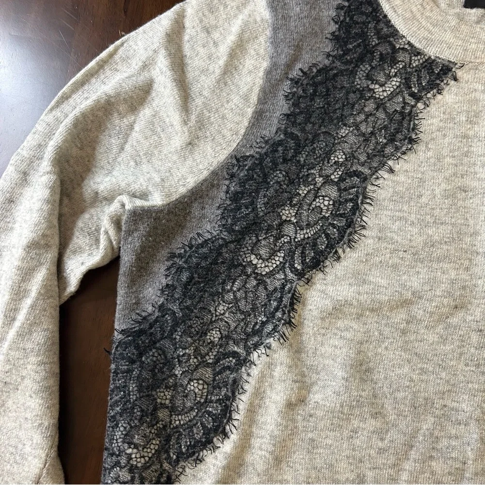 J. CREW Lace Wool Blend Crew Neck Sweater in Gray and Black SIZE Medium